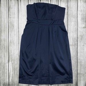 City Studio Strapless Navy Satin Pleated Formal Party Wedding Homecoming Dress